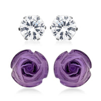 Amethyst and Simulated Diamond Set of 2 Stud Earrings in Stainless Steel 8.40 ctw
