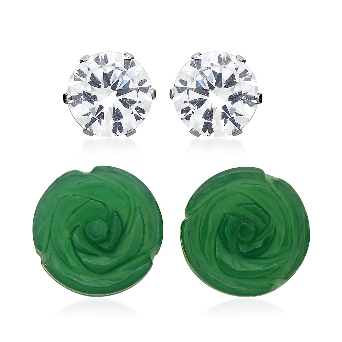 Amethyst and Simulated Diamond Set of 2 Stud Earrings in Stainless Steel 8.40 ctw