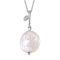 Coin Freshwater Pearl and Simulated Diamond Pendant Necklace in Silvertone 20 Inches - Sticky add to cart bar