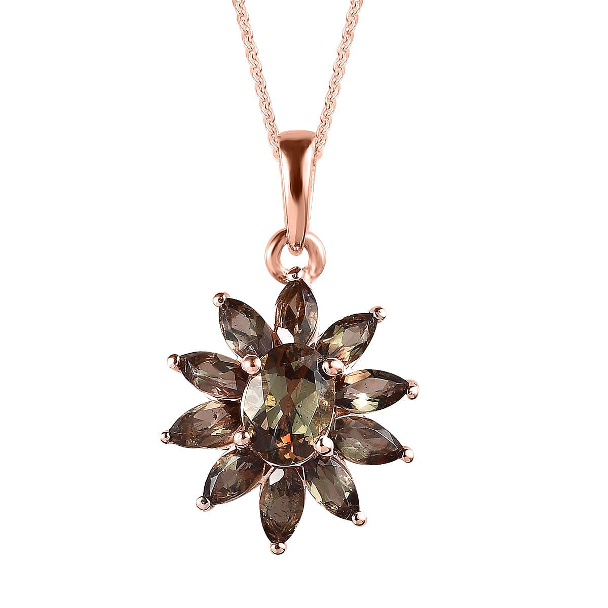 Premium Jenipapo Andalusite Floral Pendant Necklace 20 Inches in Vermeil Rose Gold Over Sterling Silver 2.40 ctw