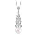 White Freshwater Pearl and Simulated Diamond 1.00 ctw Pendant Necklace in Silvertone 20 Inches - Sticky add to cart bar