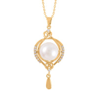 White Freshwater Pearl and Simulated Diamond Drop Pendant Necklace 0.20 ctw