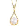 White Freshwater Pearl and Simulated Diamond Drop Pendant Necklace 20 Inches in Goldtone 0.20 ctw - Sticky add to cart bar