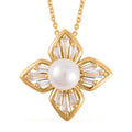 White Freshwater Pearl and Simulated Diamond Floral Pendant Necklace 20 Inches in Goldtone 0.50 ctw - Sticky add to cart bar