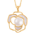 White Freshwater Pearl and White Mother Of Pearl Pendant Necklace 20 Inches in Goldtone - Sticky add to cart bar