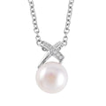 White Freshwater Cultured Pearl and Simulated Diamond Pendant Necklace 20 Inches in Rhodium Over Sterling Silver 0.07 ctw - Sticky add to cart bar