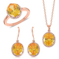 TLV Simulated Pink and White Diamond Earrings, Halo Ring (Size 10.0) and Pendant Necklace (20-22 Inches) in Rosetone - Sticky add to cart bar