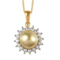 South Sea Golden Pearl and Moissanite Sunburst Pendant Necklace 20 Inches in Vermeil Yellow Gold Over Sterling Silver 0.50 ctw - Sticky add to cart bar