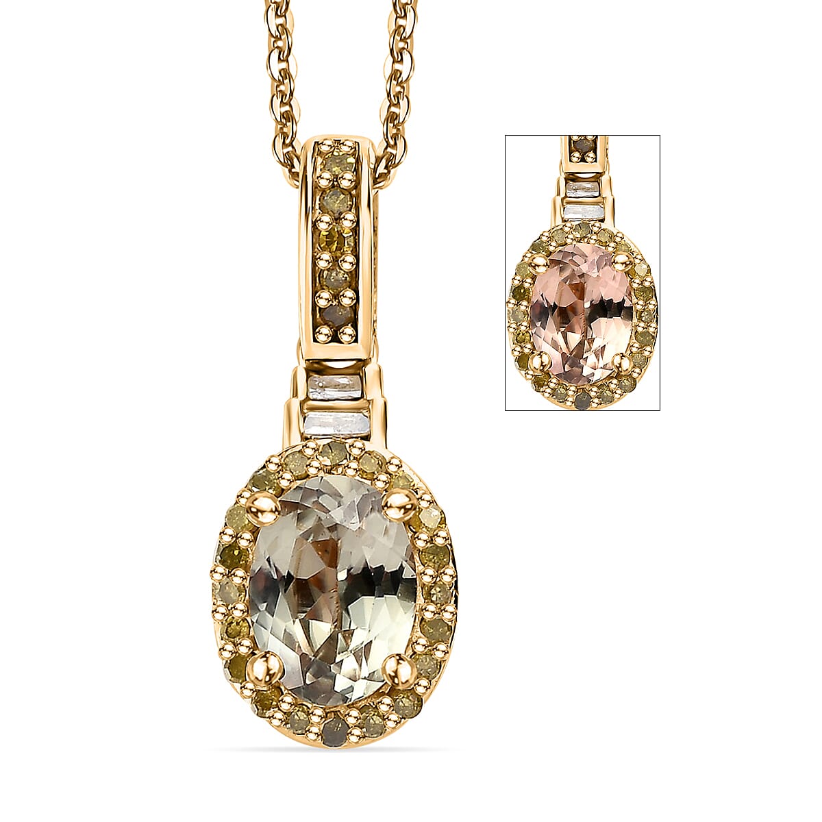 AAA Turkizite, Yellow and White Diamond Pendant Necklace 20 Inches in Vermeil Yellow Gold Over Sterling Silver 1.00 ctw