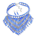 Sapphire Blue Glass, Resin Waterfall Necklace 16-20 Inches and Earrings in Silvertone & Stainless Steel - Sticky add to cart bar