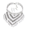 Sapphire Blue Glass, Resin Waterfall Necklace 16-20 Inches and Earrings in Silvertone & Stainless Steel - Sticky add to cart bar