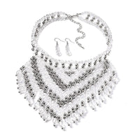 Sapphire Blue Glass, Resin Waterfall Necklace 16-20 Inches and Earrings in Silvertone & Stainless Steel