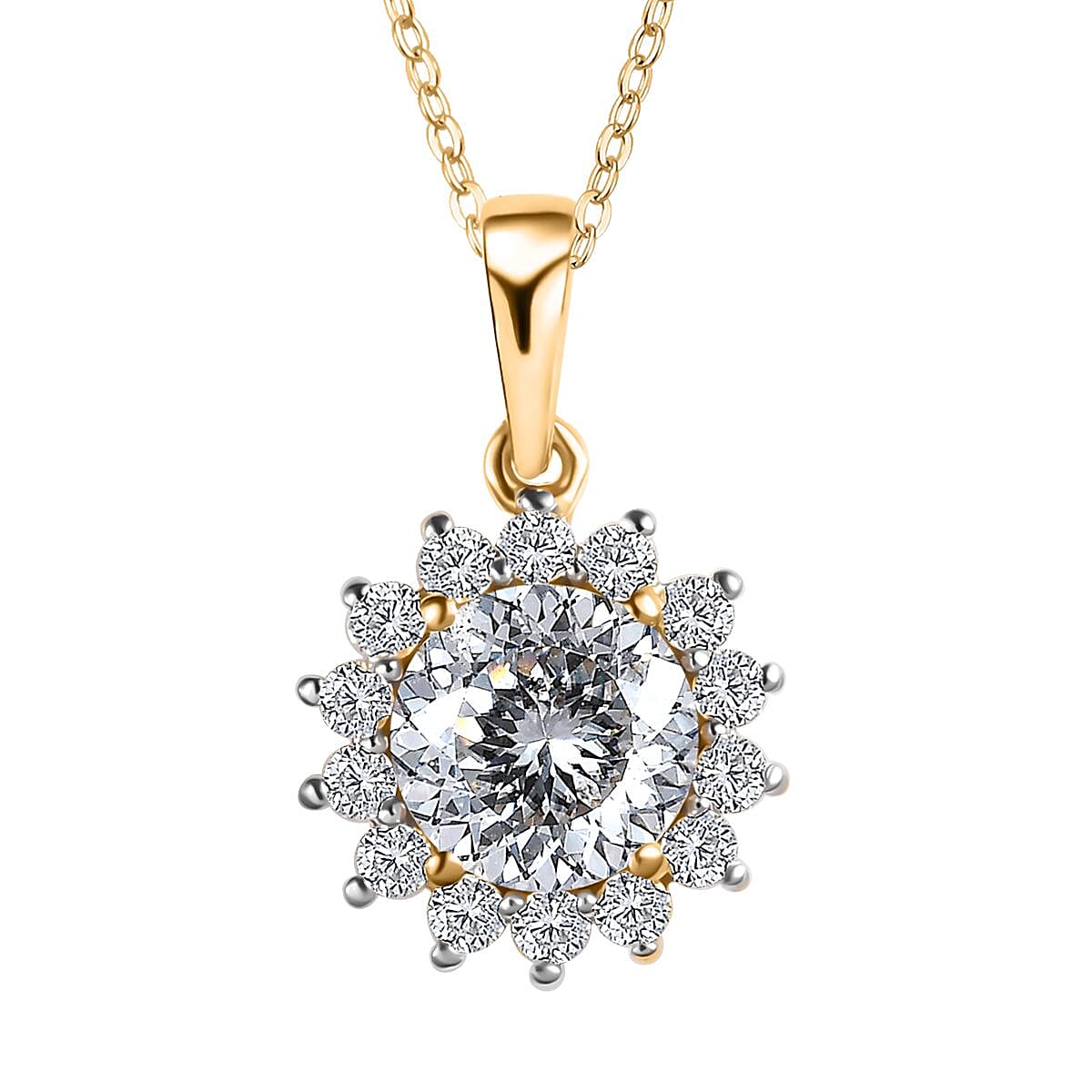 Moissanite Halo Pendant Necklace 20 Inches in Vermeil Yellow Gold Over Sterling Silver 2.60 ctw