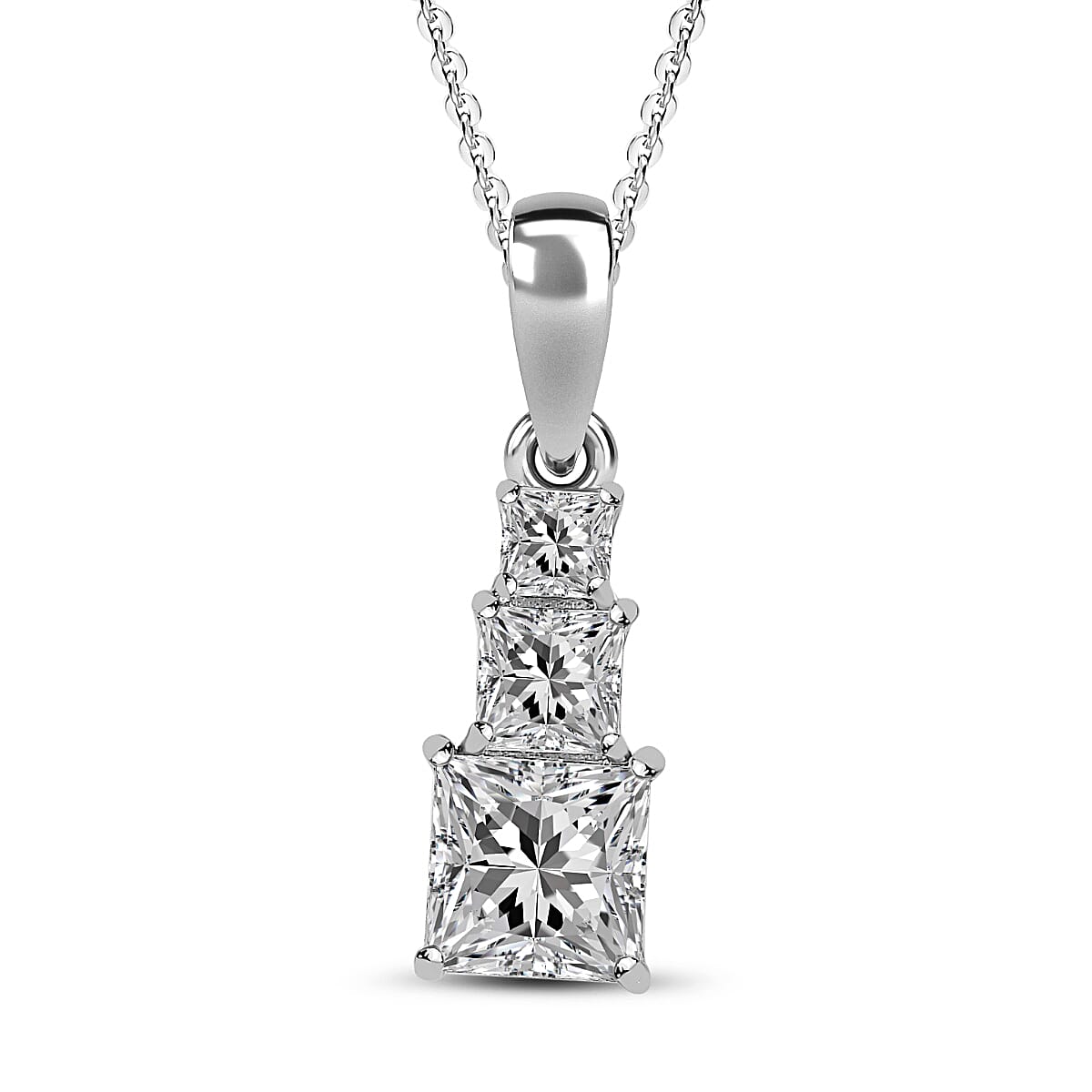 Moissanite Pendant Necklace 20 Inches in Platinum Over Sterling Silver 1.50 ctw