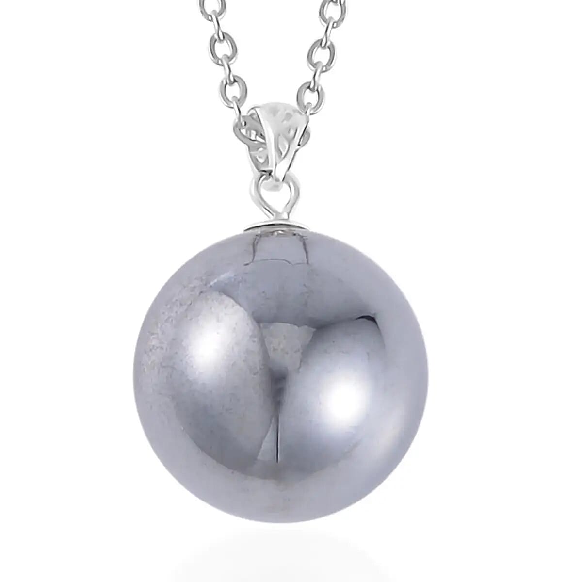 Terahertz Pendant Necklace , Terahertz Ball Pendant Necklace , Rhodium Over Sterling Silver and Stainless Steel Necklace , 20 Inch Necklace 22.35 ctw
