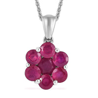 Niassa Ruby (FF) Floral Pendant Necklace 20 Inches in Platinum Over Sterling Silver 4.20 ctw