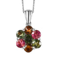 Multi-Tourmaline Floral Pendant Necklace 20 Inches in Platinum Over Sterling Silver 2.65 ctw - Sticky add to cart bar