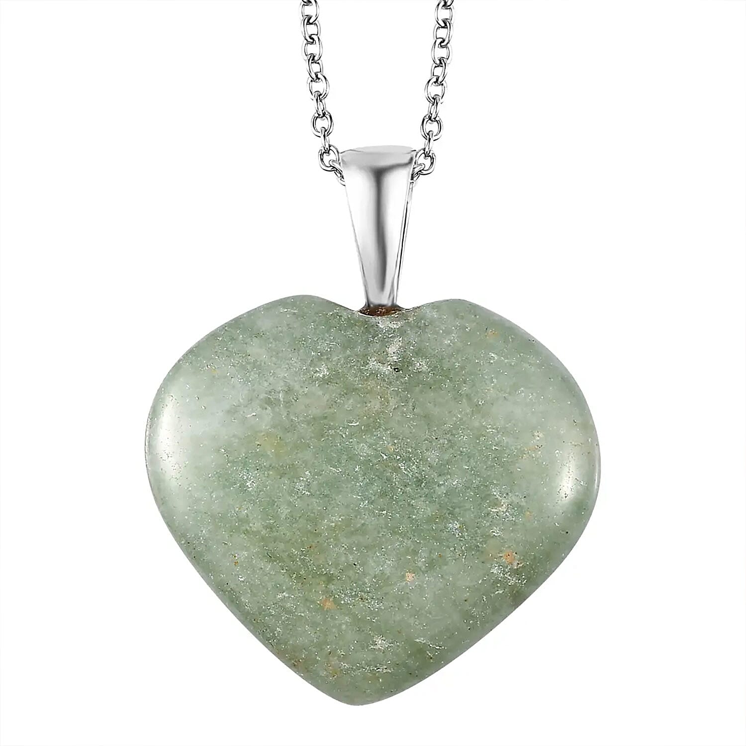 Karis Green Aventurine Heart Pendant Necklace 20 Inches in Platinum Bond and Stainless Steel 46.90 ctw