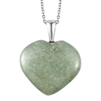 Karis Green Aventurine Heart Pendant Necklace 20 Inches in Platinum Bond and Stainless Steel 46.90 ctw