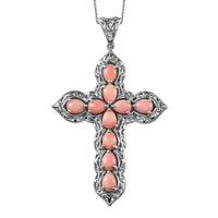 Oregon Peach Opal Cross Pendant Necklace 20 Inches in Platinum Over Sterling Silver 5.20 ctw
