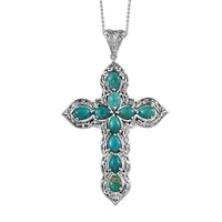 Nevada Turquoise Cross Pendant Necklace 20 Inches in Platinum Over Sterling Silver 6.50 ctw