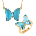 Simulated Sky Blue Topaz, Simulated Diamond Butterfly Ring (Size 6.0) and Necklace (20-22 Inches) in Goldtone - Sticky add to cart bar