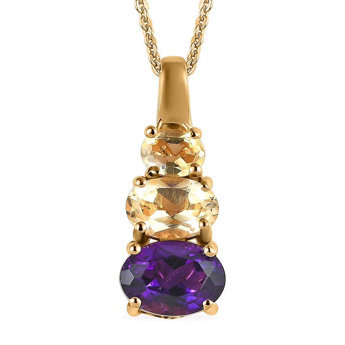 Amethyst and Brazilian Citrine Pendant Necklace 20 Inches in Vermeil Yellow Gold Over Sterling Silver 1.35 ctw