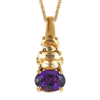 Amethyst and Brazilian Citrine Pendant Necklace 20 Inches in Vermeil Yellow Gold Over Sterling Silver 1.35 ctw