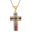 Premium Multi Sapphire and White Zircon 2.10 ctw Cross Pendant Necklace in Vermeil Yellow Gold Over Sterling Silver 20 Inches - Sticky add to cart bar