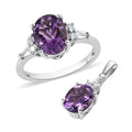 Premium Uruguayan Amethyst, White Zircon Ring and Pendant in Platinum Over Sterling Silver 3.75 ctw - Sticky add to cart bar