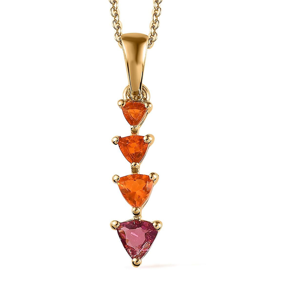 Multi-Tourmaline and Jalisco Fire Opal Pendant Necklace 20 Inches in Vermeil Yellow Gold Over Sterling Silver 0.40 ctw