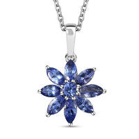 Premium Tanzanite Floral Pendant Necklace 20 Inches in Platinum Over Sterling Silver 2.50 ctw
