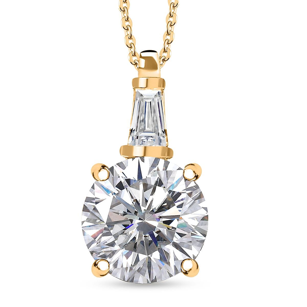 Moissanite Pendant Necklace 20 Inches in Vermeil Yellow Gold Over Sterling Silver 3.60 ctw
