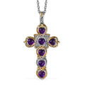 Karis African Amethyst 2.10 ctw Cross Pendant in 18K YG Plated and Platinum Bond with Stainless Steel Necklace 20 Inches - Sticky add to cart bar