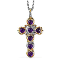 Karis African Amethyst 2.10 ctw Cross Pendant in 18K YG Plated and Platinum Bond with Stainless Steel Necklace 20 Inches
