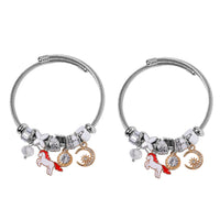 Set of 2 Resin, Pink Glass, Pink and White Austrian Crystal Charm Bracelet in Silvertone & Goldtone (6.5-7.0In)