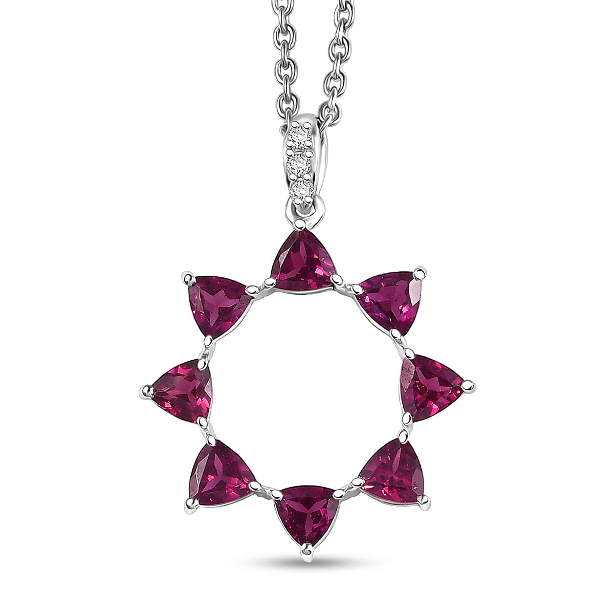 Orissa Rhodolite Garnet and Simulated Diamond 1.80 ctw Pendant Necklace in Rhodium Over Sterling Silver 20 Inches