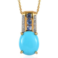 TLV Premium Sleeping Beauty Turquoise, Multi Gemstone Pendant Necklace (20 Inches) in Vermeil YG Over Sterling Silver 3.80 ctw
