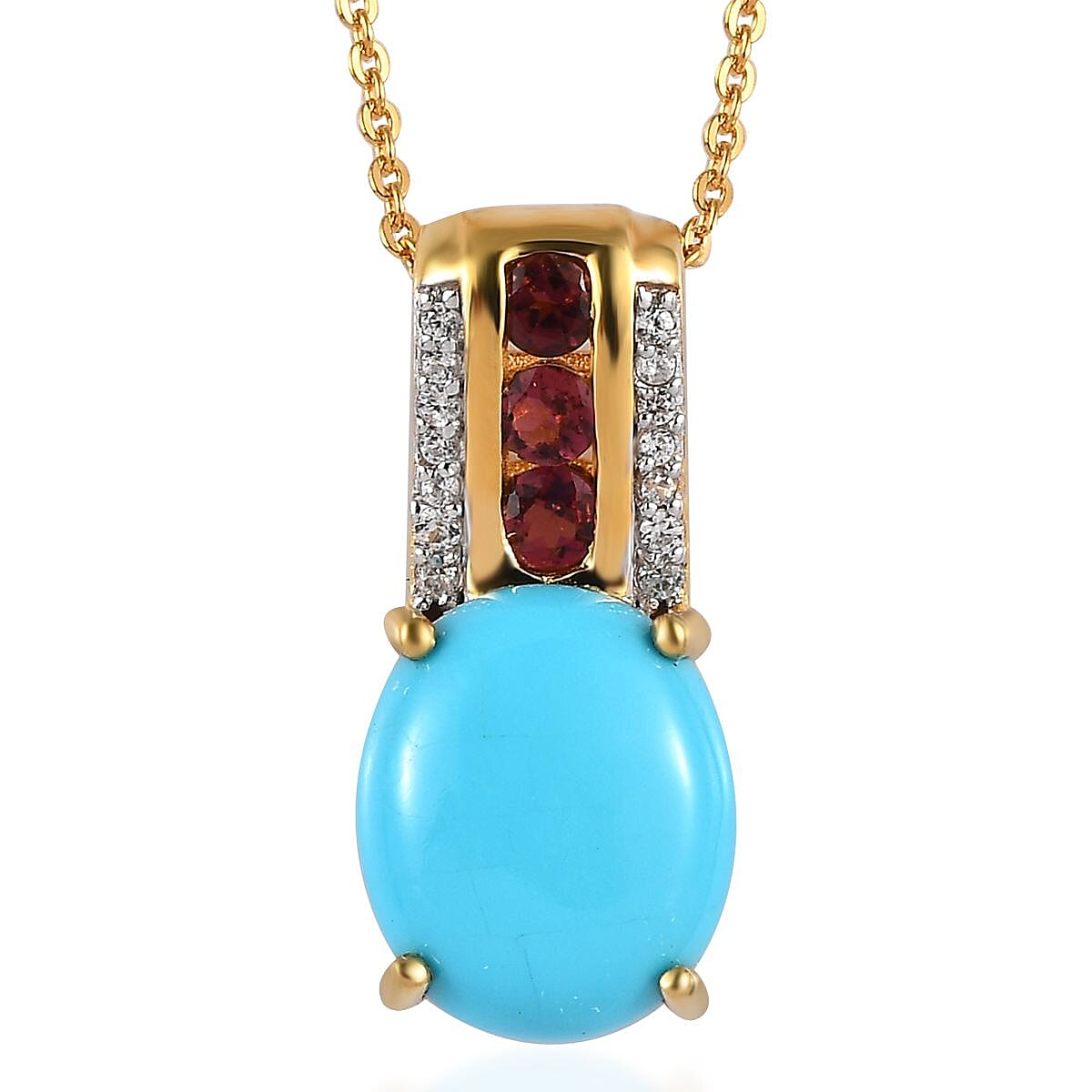 TLV Premium Sleeping Beauty Turquoise, Multi Gemstone Pendant Necklace (20 Inches) in Vermeil YG Over Sterling Silver 3.80 ctw