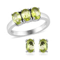 Amethyst 3 Stone Ring and Solitaire Stud Earrings in Stainless Steel 2.20 ctw - Sticky add to cart bar