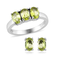 Amethyst 3 Stone Ring and Solitaire Stud Earrings in Stainless Steel 2.20 ctw