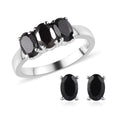 Amethyst 3 Stone Ring and Solitaire Stud Earrings in Stainless Steel 2.20 ctw - Sticky add to cart bar