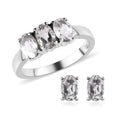 Amethyst 3 Stone Ring and Solitaire Stud Earrings in Stainless Steel 2.20 ctw - Sticky add to cart bar