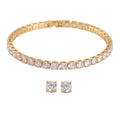 Simulated Diamond Stud Earrings and Tennis Bracelet (7.00 In) in Goldtone 27.90 ctw - Sticky add to cart bar