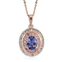Tanzanite, Madagascar Pink Sapphire and Diamond Pendant Necklace 20 Inches in Vermeil Rose Gold Over Sterling Silver 1.50 ctw