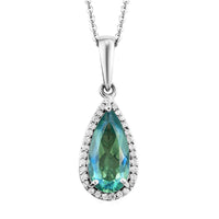 Peacock Quartz (Triplet) and Natural White Zircon Halo Pendant Necklace 20 Inches in Platinum Over Sterling Silver 3.40 ctw