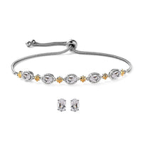 KARIS Amethyst and Multi Gemstone Stud Earrings and Bolo Bracelet in Platinum Bond and Stainless Steel 3.80 ctw