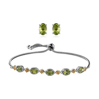 KARIS Amethyst and Multi Gemstone Stud Earrings and Bolo Bracelet in Platinum Bond and Stainless Steel 3.80 ctw