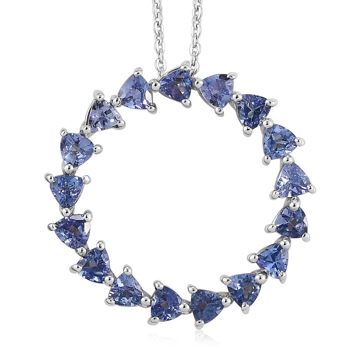 Tanzanite Circle Pendant Necklace 20 Inches in Platinum Over Sterling Silver 1.85 ctw
