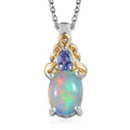Premium Ethiopian Welo Opal and Tanzanite Pendant Necklace in Vermeil YG and Platinum Over Sterling Silver, Opal Jewelry, 20 Inch Pendant Necklace, Gift For Her 1.00 ctw - Sticky add to cart bar